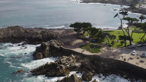 4K-cinematic-high-angle-shot-of-Lovers-Point-State-Marine-Reserve-Park-in-Pacific-Grove-California