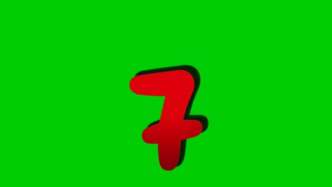 Nummer-7,-Sieben-Zeichen,-Symbol,-Animation,-Bewegungsgrafiken-Auf-Grünem-Hintergrund,-Dropdown-Cartoon-Nummer,-Videonummer-Für-Videoelemente