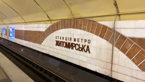 Underground-subway-metro-tube-station-in-Kyiv-capital-Ukraine,-quick-transportation-around-a-city,-4K-shot