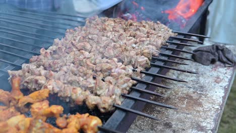 Close-up-of-cooking--kebab-on-grill