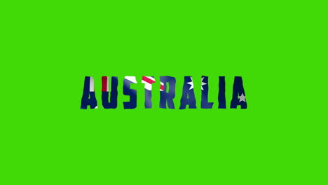 Australisches-Land-Wackelt-Mit-Textanimationsschriftzügen-Und-Ihrer-Wehenden-Flagge-Als-Textur-–-Greenscreen-Hintergrund,-Chroma-Key-Loop-Video