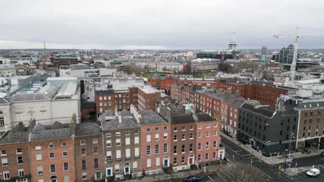 Aerial-view-around-Merrion-Square-park-area-on-the-south-side-of-Dublin-city,-Ireland