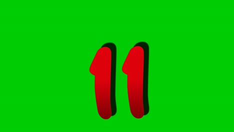 Número-11-Once-Símbolos-De-Signos-Animación-Gráficos-En-Movimiento-Sobre-Fondo-De-Pantalla-Verde,-Número-De-Vídeo-Desplegable-De-Dibujos-Animados-Para-Elementos-De-Vídeo