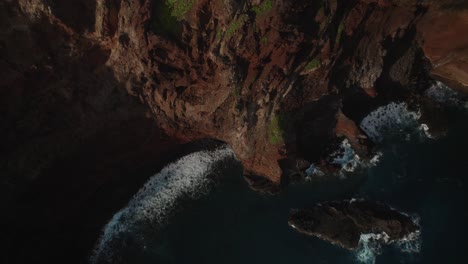 Aerial-View-with-a-drone-of-Rugged-Coastline-with-Waves-and-Cliffs-at-Madeira
