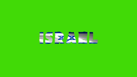 Das-Land-Israel-Wackelt-Mit-Textanimationsschriftzügen-Und-Ihrer-Wehenden-Flagge-Als-Textur-–-Grüner-Hintergrund,-Chroma-Key-Loop-Video