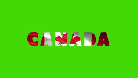 Kanada-Land-Wackelt-Mit-Textanimationsschriftzügen-Und-Ihrer-Wehenden-Flagge-Als-Textur-–-Grüner-Hintergrund,-Chroma-Key-Loop-Video