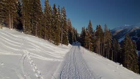 Wanderwege-über-Schneebedeckte-Berge-Mit-Dichten-Nadelbäumen-In-Der-Nähe-Des-Ferienortes-Saalbach-Hinterglemm-In-Österreich