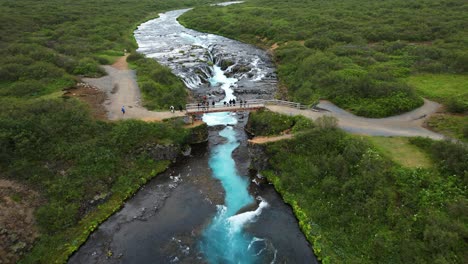 Bruarfoss-Waterfall-in-Iceland,-aerial-drone-view
