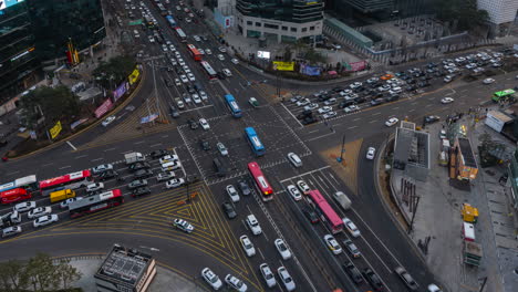 Gridlocked-Evening-Traffic-at-Gangnam-Station-Crossroads---Zoom-Out-Time-Lapse