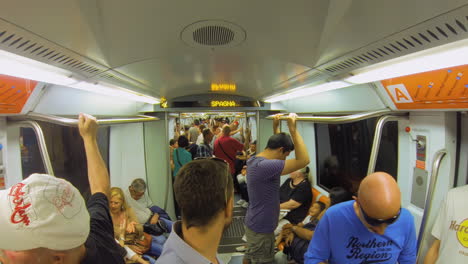 White-European-tourists-travelling-in-high-speed-train-in-Italy-from-airport-to-city