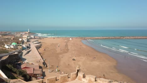 Beautiful-panoramic-view-from-Oudayas-viewpoint-to-Rabat-beach-and-Atlantic-Ocean-in-Morocco