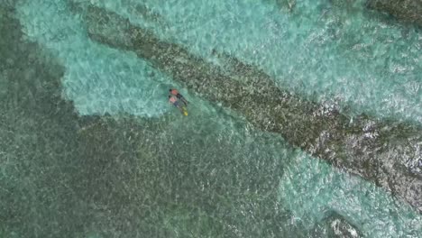 Luftaufnahme-Von-Zwei-Jungs,-Die-Auf-Kristallklarem-Wasser-Schwimmen