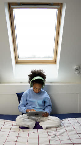 Young-girl-with-headphones-and-tablet