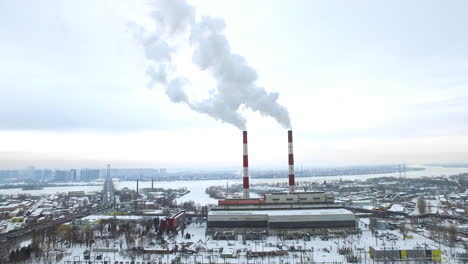 Aerial-landscape-smoking-pipes-on-electric-power-plant
