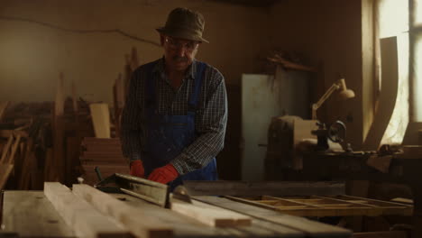 Senior-man-using-circular-saw-in-carpentry-workshop