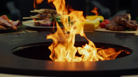 Fire-flames-burning-in-bbq-grill