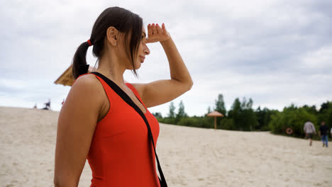 Female-lifeguard-at-the-beach