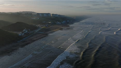 Establishing-Aerial-Shot-of-Saltburn-by-the-Sea-Looking-Up-the-Coast-UK