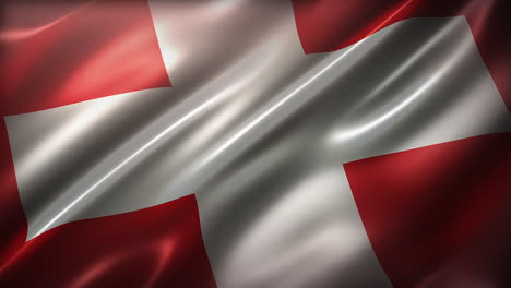 Switzerland-national-flag,-high-angle,-perspective-view,-cinematic-look-and-feel,-glossy,-slow-motion-wavering