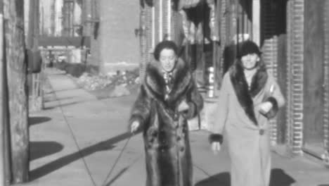 Frauen-Tragen-Pelzmäntel-Bei-Einem-Spaziergang-Durch-Die-Nachbarschaft-Im-New-York-Der-1930er-Jahre