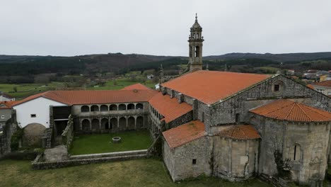 Aerial-view-of-Xunqueira-Monastery,-Ribeira-Sacra,-Spain