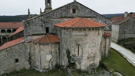 Aerial-View-of-Santa-Maria-de-Xunqueira-Monastery,-Galicia-spain