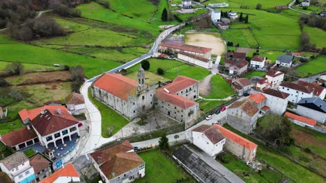 Quick-tilt-up-dolly-aerial-of-Santa-Maria-de-Xunqueira-Monastery