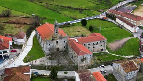 Drone-captured-Santa-Maria-Monastery,-Ribeira-Sacra,-Spain