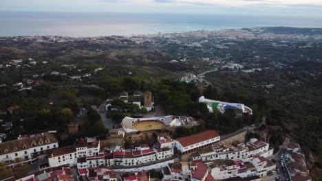 Cityscape-of-Mijas,-aerial-wide-angle-view