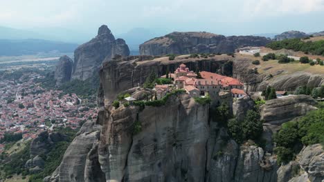 Meteora-Monastery-in-Thessaly,-Greece-Mainland---Aerial-4k-Circling
