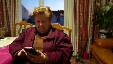 Ältere-Frau,-Die-Zu-Hause-Ein-Smartphone-Benutzt