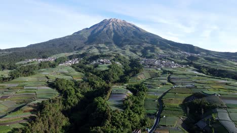 Aerial-view-of-Mount-Sumbing-with-green-vegetable-plantation