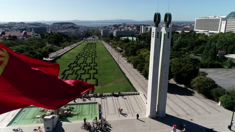 Portugal-national-flag-waving-in-Lisbon,-Portugal
