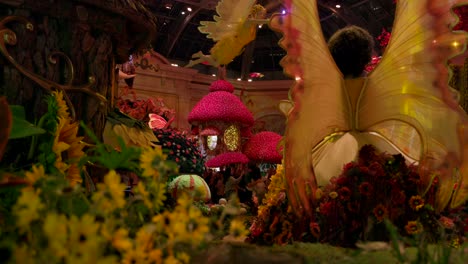 Las-Vegas-fairy-garden-at-the-Bellagio-botanical-gardens,-indoor-garden-with-flower-sculptures
