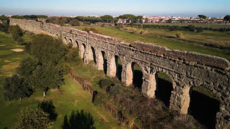Drone-Flies-Above-Claudio-Aqueduct-in-Rome,-Italy