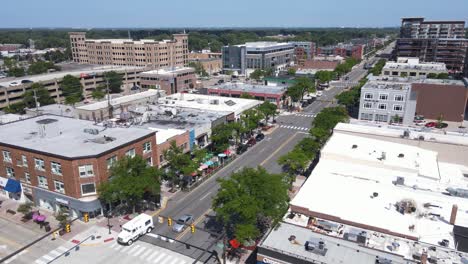 Downtown-Royal-Oak,-iconic-American-blocks,-aerial-cinematic-view