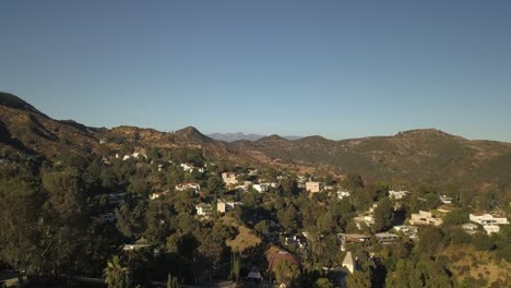 Drohne-Langsames-Zoomen-In-Der-Luftaufnahme-Der-Stadt-Los-Angeles,-Wüstenbäume,-Wasserstadt-Im-Hintergrund