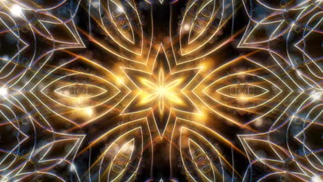 Animation-of-intricate-blue-and-golden-glowing-metal-wire-kaleidoscope