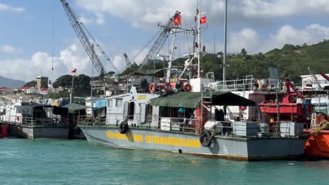 Border-patrol-coast-boats-docked-near-the-pier-of-Nha-Trang,-Vietnam