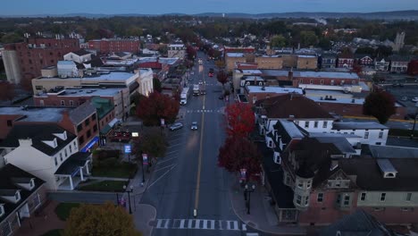 Small-town-USA-main-street-during-autumn-morning