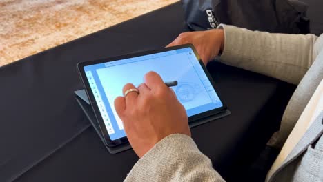 designer-drawing-a-car-on-a-tablet-with-the-hands