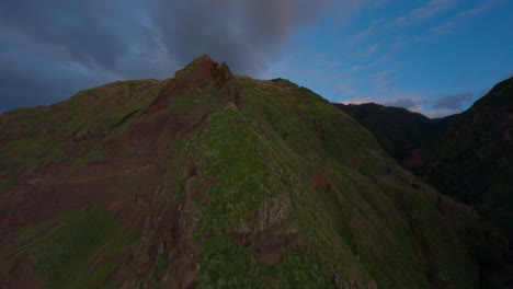 FPV-drone-flying-in-the-mountains-at-Madeira-island-in-lush-green-environment