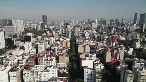 Aerial-view-of-Polanco-skyscrapers,-glimpse-of-Mexico-City-skyline