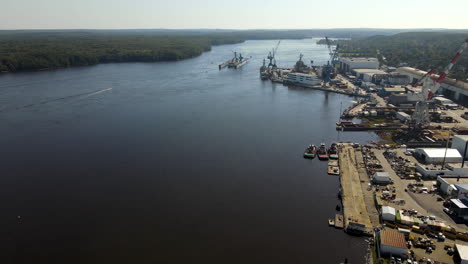 Static-aerial-shot-of-the-Wet-Docks-and-Dry-Docks-at-Bath-Iron-Works