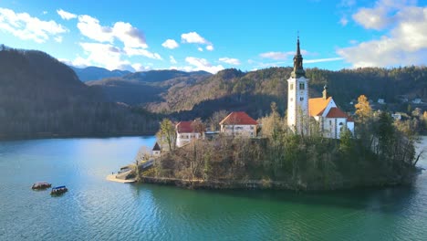 Stunning-4K-aerial-drone-video-captures-Lake-Bled,-Slovenia