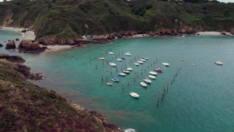revealing-drone-shot-of-Gwin-Zegal-marina-in-Plouha-at-high-tide,-Brittany,-France