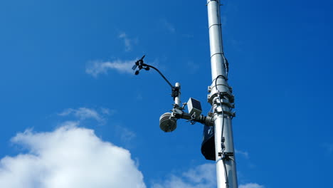 Close-up-low-angle-shot-of-weather-station-instruments-on-sunny-day