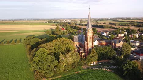Opava-District,-Czech-Republic---The-Church-of-Jana-Krtitele-in-Sudice-Village---Aerial-Drone-Shot