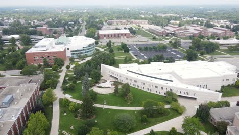 School-of-Music-and-Park-Library-in-the-background-of-Michigan-University,-aerial-view