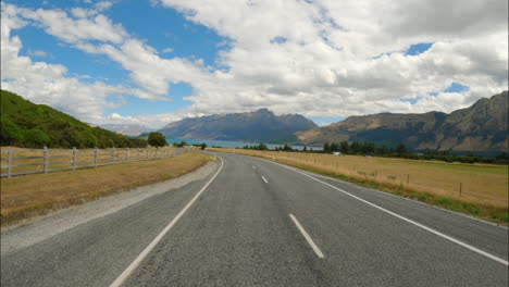 Traveling-Across-The-Road-In-Glenorchy-Town-Near-Queenstown,-South-Island,-Otago,-New-Zealand